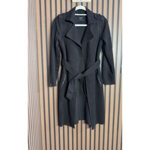 T Tahari Womens Black Faux Leather Belted Trench Coat XS